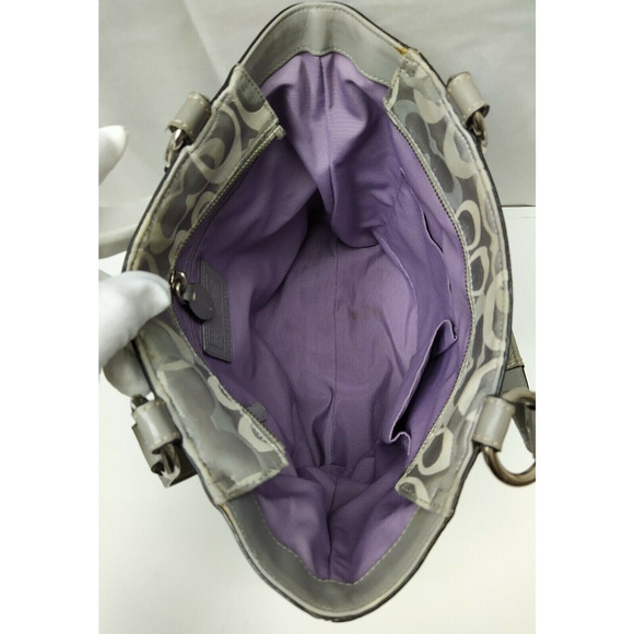 Coach Penelope Signature Gray Canvas Leather Trim Zipper Tote Shoulder Bag - Picture 9 of 13